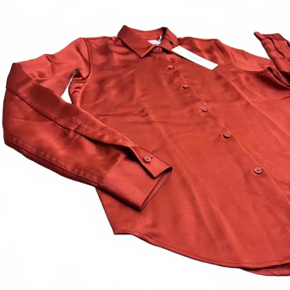 Calvin Klein Button Down Blouse Womens Small Orange Classic Fit Work Office NWT - Picture 3 of 9